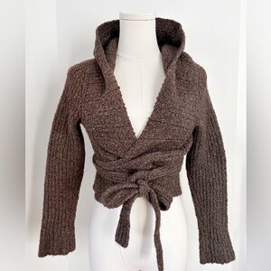 Free People Brown Knit Wrap Hoodie Cardigan